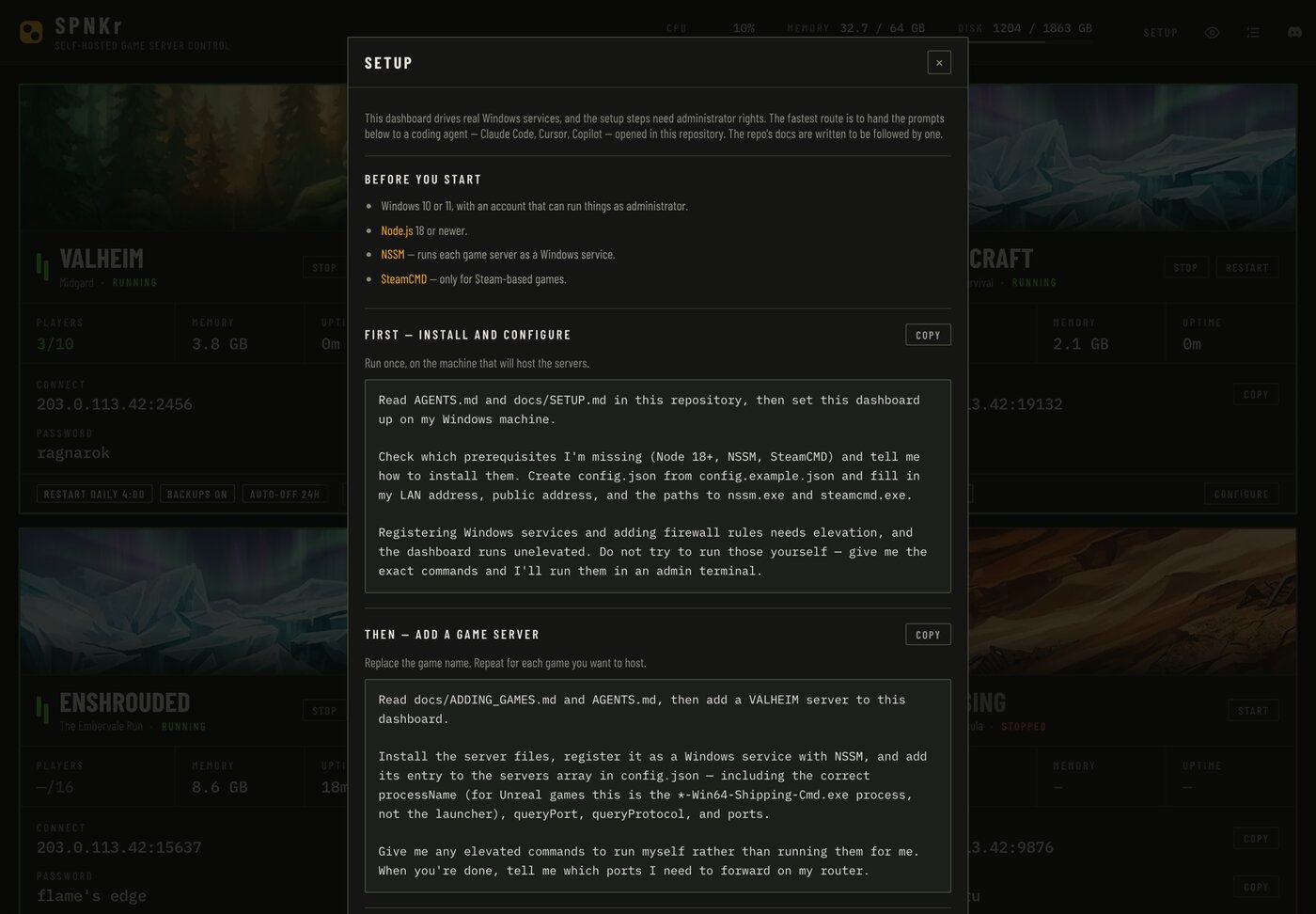 SPNKr, setup agent prompts