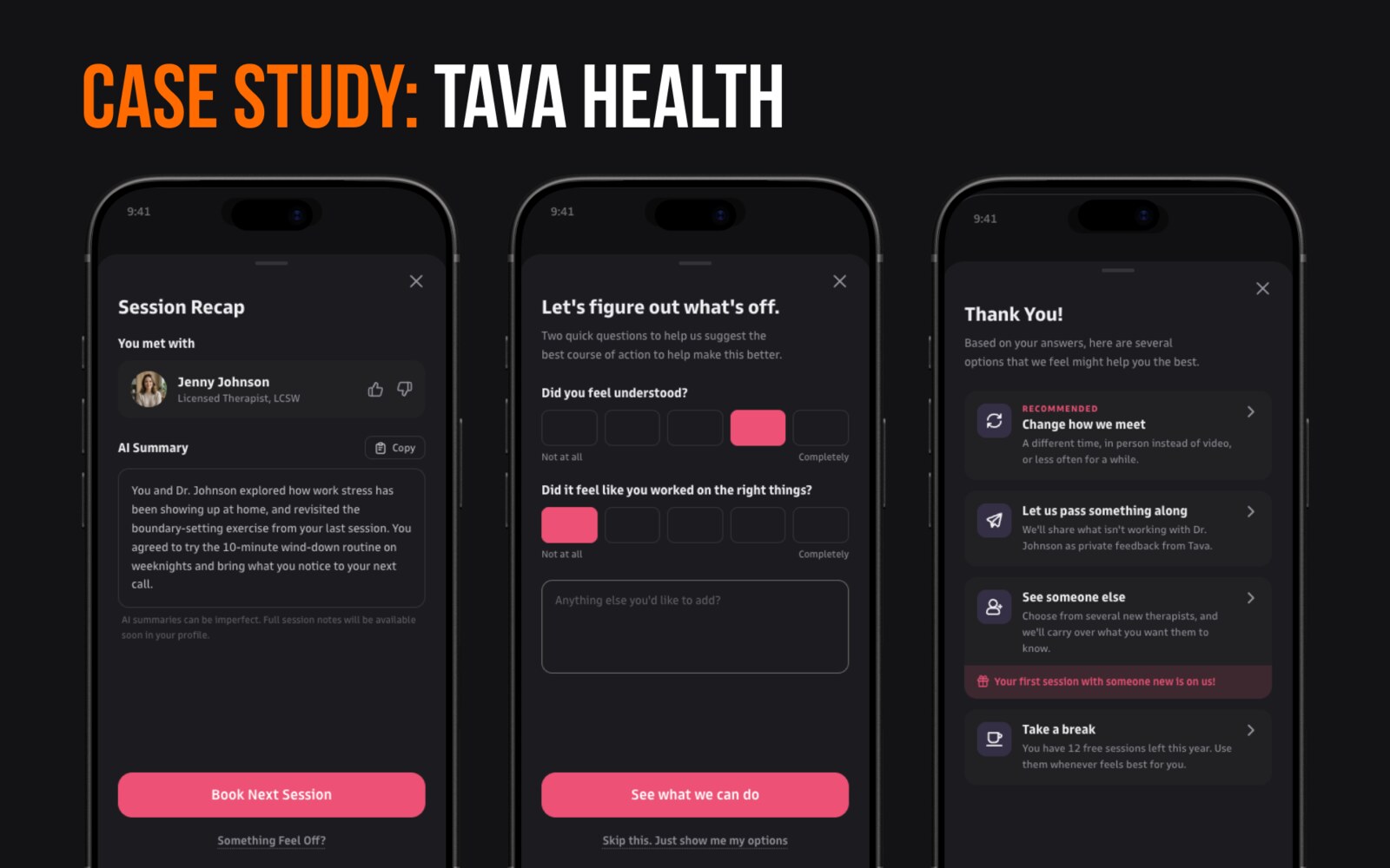 Case Study: Tava Health — session recap, what felt off, and the options offered